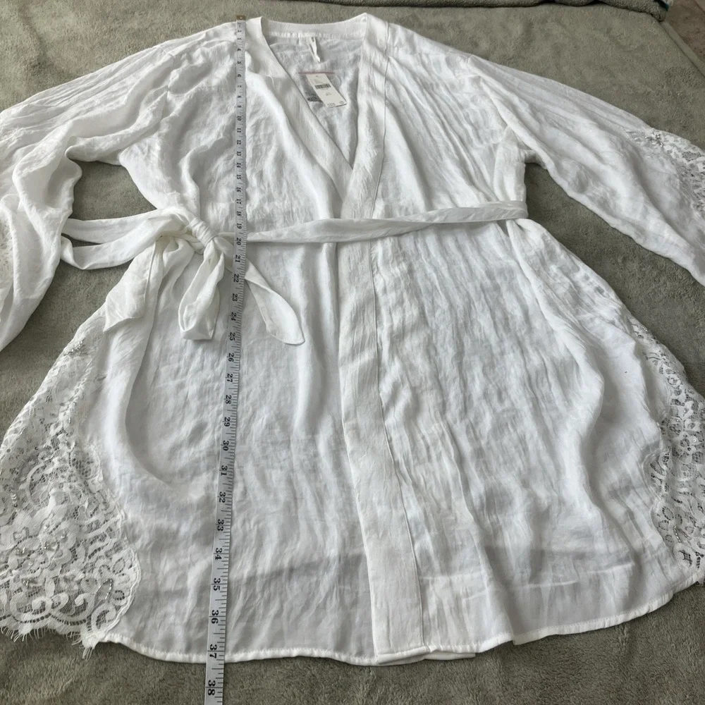 NWT Anthropologie Duster Kimono Lace Sparkle Embroidered‎ White Sz M/L Angelcore